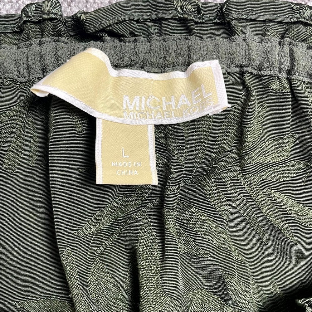 Michael Kors Blouse Top Womens Large Olive Green Floral Ruffle Sleeve Boat Neck - Picture 6 of 14